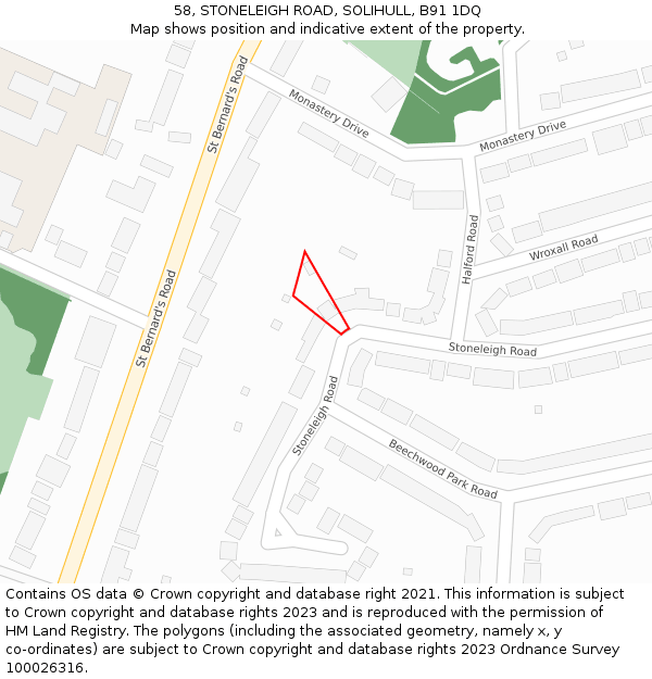 58, STONELEIGH ROAD, SOLIHULL, B91 1DQ: Location map and indicative extent of plot