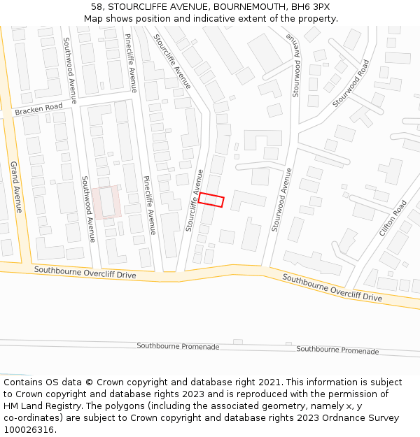 58, STOURCLIFFE AVENUE, BOURNEMOUTH, BH6 3PX: Location map and indicative extent of plot