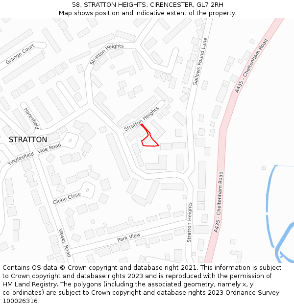 58, STRATTON HEIGHTS, CIRENCESTER, GL7 2RH: Location map and indicative extent of plot