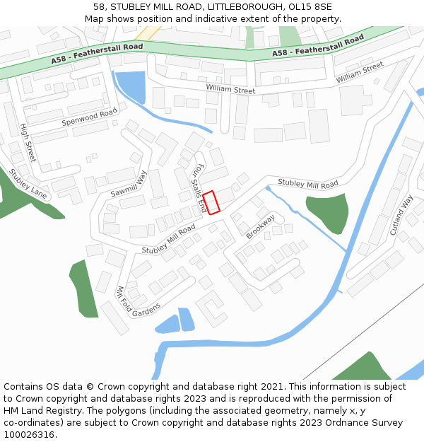 58, STUBLEY MILL ROAD, LITTLEBOROUGH, OL15 8SE: Location map and indicative extent of plot