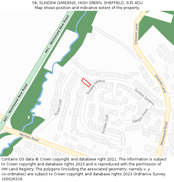 58, SUNDEW GARDENS, HIGH GREEN, SHEFFIELD, S35 4DU: Location map and indicative extent of plot