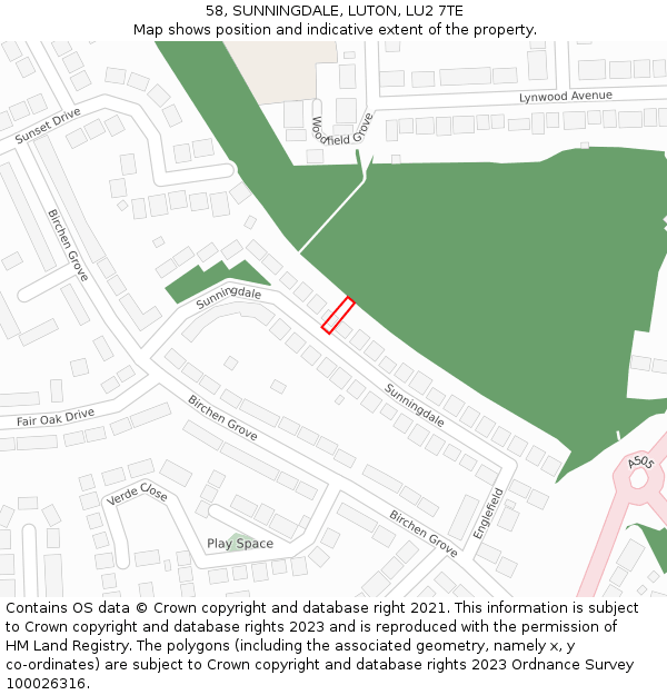 58, SUNNINGDALE, LUTON, LU2 7TE: Location map and indicative extent of plot