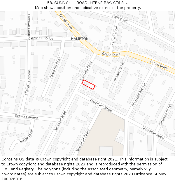 58, SUNNYHILL ROAD, HERNE BAY, CT6 8LU: Location map and indicative extent of plot