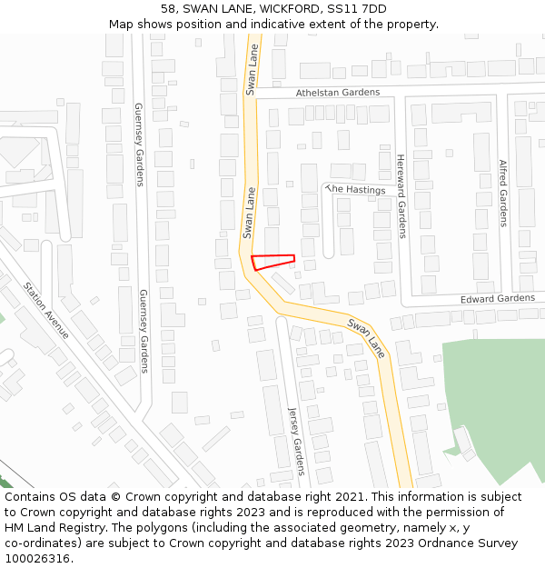 58, SWAN LANE, WICKFORD, SS11 7DD: Location map and indicative extent of plot