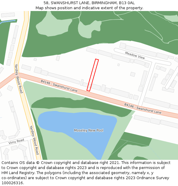 58, SWANSHURST LANE, BIRMINGHAM, B13 0AL: Location map and indicative extent of plot