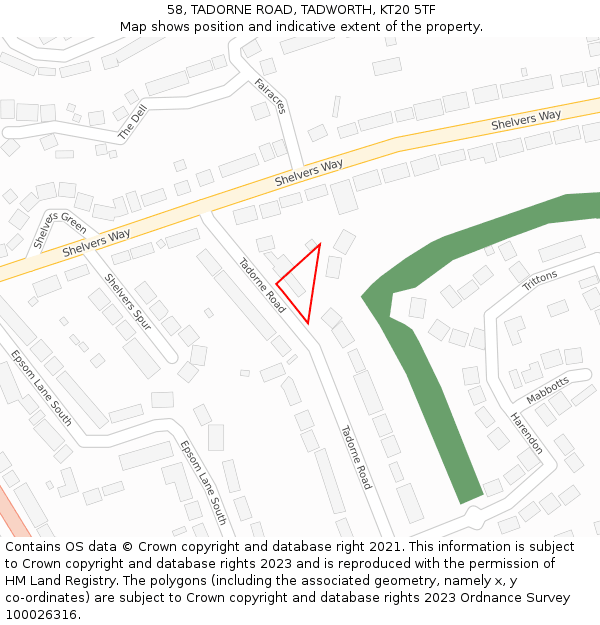 58, TADORNE ROAD, TADWORTH, KT20 5TF: Location map and indicative extent of plot