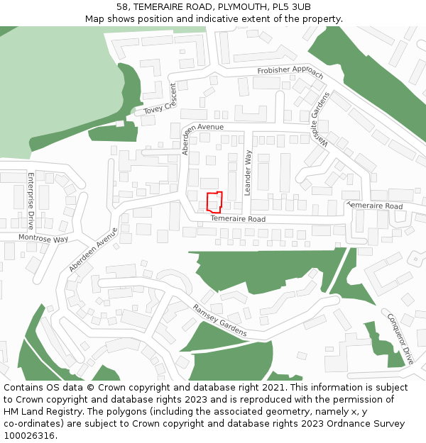 58, TEMERAIRE ROAD, PLYMOUTH, PL5 3UB: Location map and indicative extent of plot