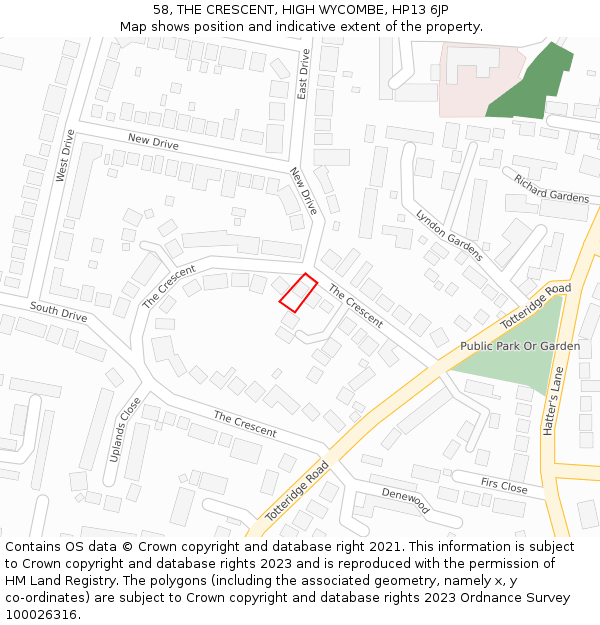 58, THE CRESCENT, HIGH WYCOMBE, HP13 6JP: Location map and indicative extent of plot