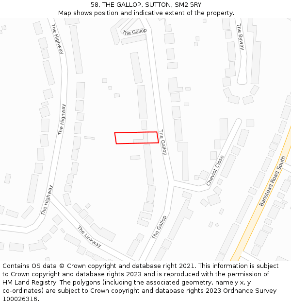 58, THE GALLOP, SUTTON, SM2 5RY: Location map and indicative extent of plot