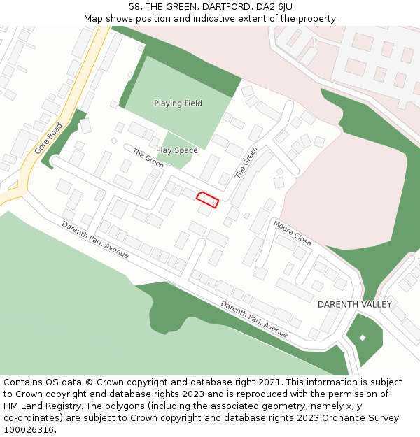 58, THE GREEN, DARTFORD, DA2 6JU: Location map and indicative extent of plot