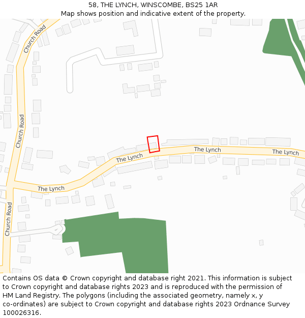 58, THE LYNCH, WINSCOMBE, BS25 1AR: Location map and indicative extent of plot