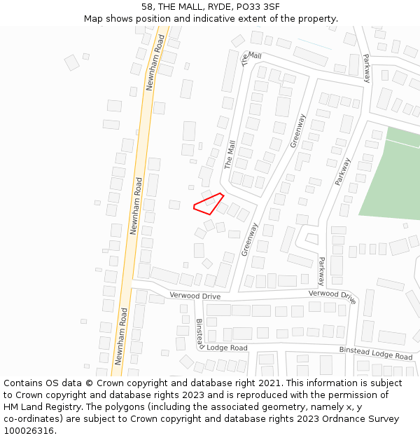 58, THE MALL, RYDE, PO33 3SF: Location map and indicative extent of plot