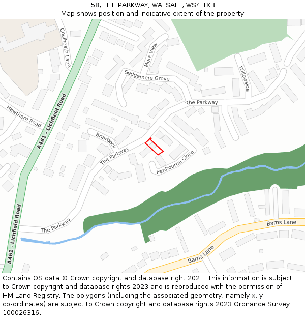 58, THE PARKWAY, WALSALL, WS4 1XB: Location map and indicative extent of plot
