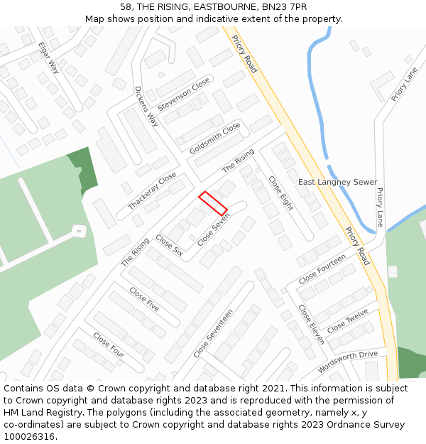 58, THE RISING, EASTBOURNE, BN23 7PR: Location map and indicative extent of plot