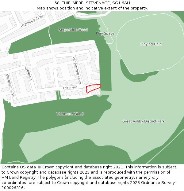 58, THIRLMERE, STEVENAGE, SG1 6AH: Location map and indicative extent of plot