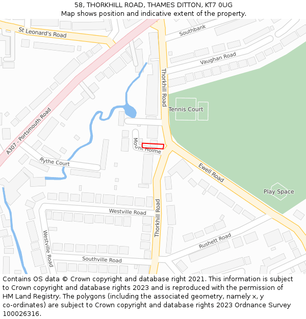 58, THORKHILL ROAD, THAMES DITTON, KT7 0UG: Location map and indicative extent of plot