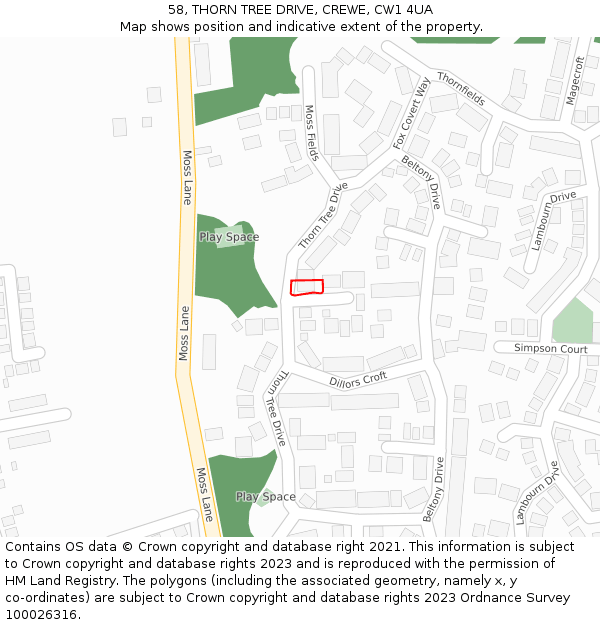 58, THORN TREE DRIVE, CREWE, CW1 4UA: Location map and indicative extent of plot