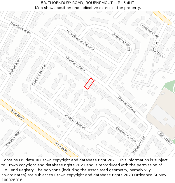 58, THORNBURY ROAD, BOURNEMOUTH, BH6 4HT: Location map and indicative extent of plot