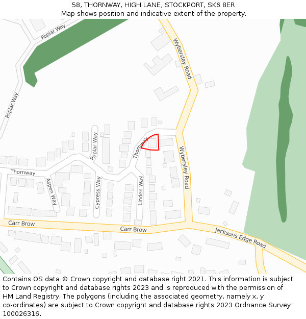 58, THORNWAY, HIGH LANE, STOCKPORT, SK6 8ER: Location map and indicative extent of plot