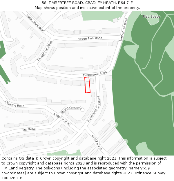 58, TIMBERTREE ROAD, CRADLEY HEATH, B64 7LF: Location map and indicative extent of plot