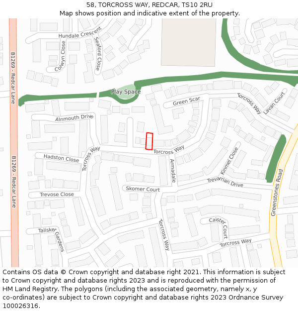58, TORCROSS WAY, REDCAR, TS10 2RU: Location map and indicative extent of plot
