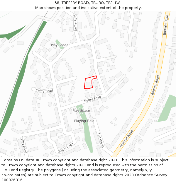 58, TREFFRY ROAD, TRURO, TR1 1WL: Location map and indicative extent of plot