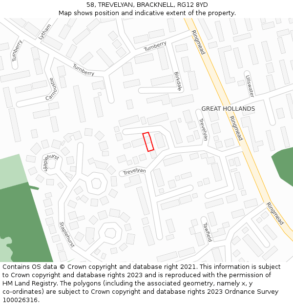 58, TREVELYAN, BRACKNELL, RG12 8YD: Location map and indicative extent of plot
