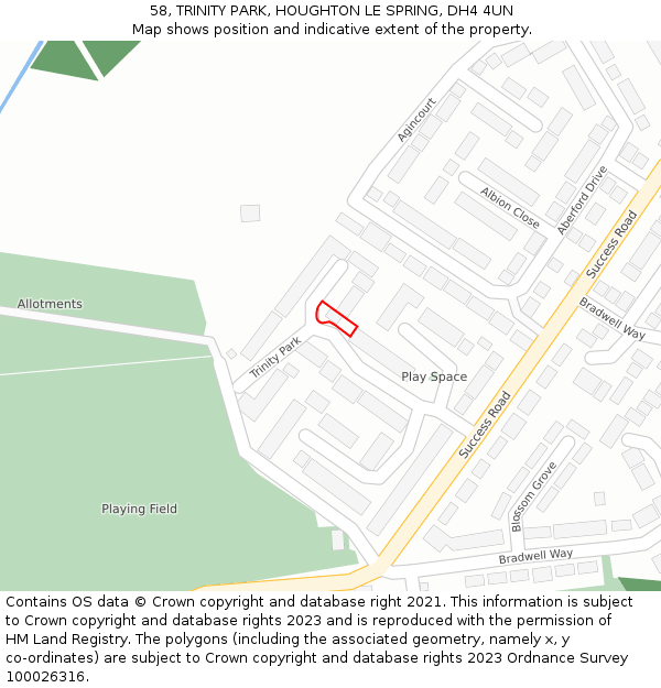 58, TRINITY PARK, HOUGHTON LE SPRING, DH4 4UN: Location map and indicative extent of plot