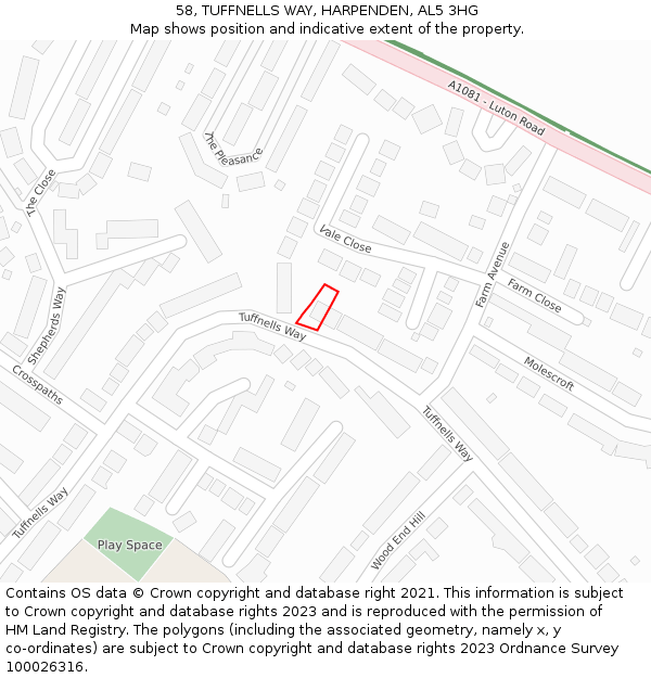 58, TUFFNELLS WAY, HARPENDEN, AL5 3HG: Location map and indicative extent of plot