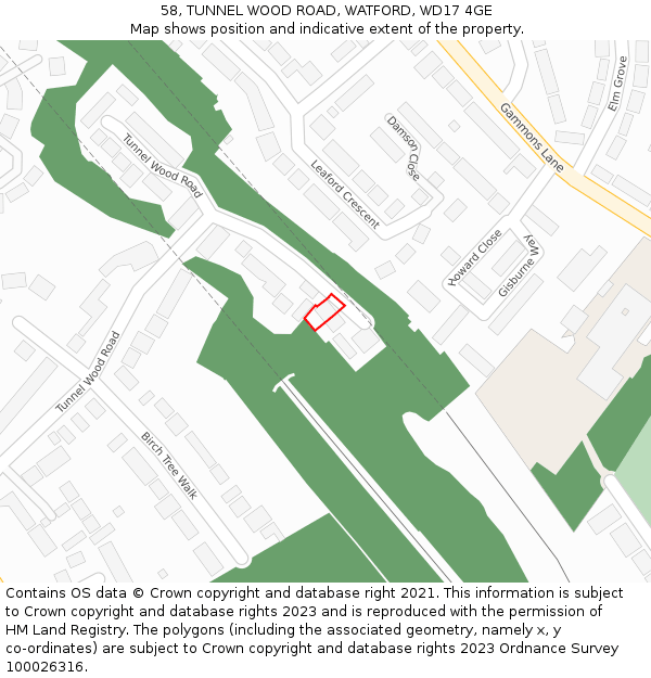 58, TUNNEL WOOD ROAD, WATFORD, WD17 4GE: Location map and indicative extent of plot