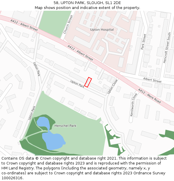 58, UPTON PARK, SLOUGH, SL1 2DE: Location map and indicative extent of plot