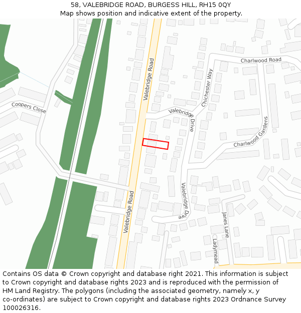 58, VALEBRIDGE ROAD, BURGESS HILL, RH15 0QY: Location map and indicative extent of plot