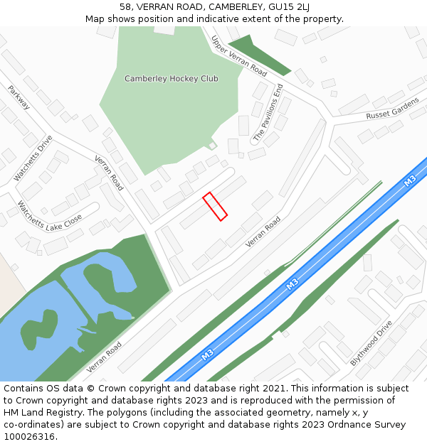 58, VERRAN ROAD, CAMBERLEY, GU15 2LJ: Location map and indicative extent of plot
