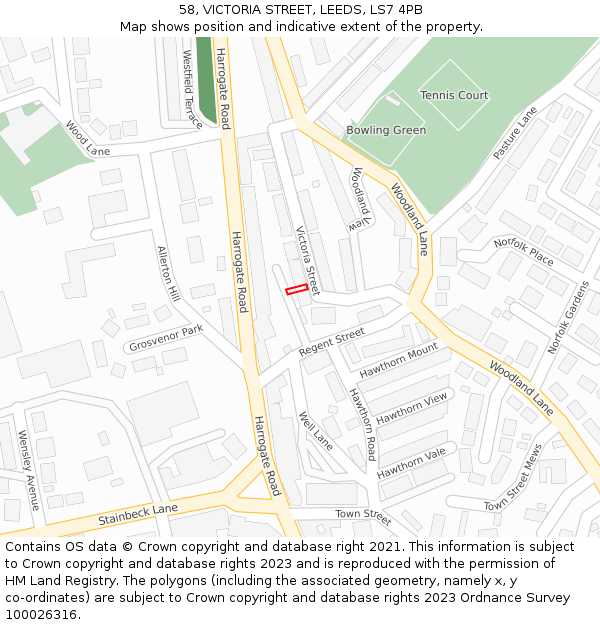 58, VICTORIA STREET, LEEDS, LS7 4PB: Location map and indicative extent of plot