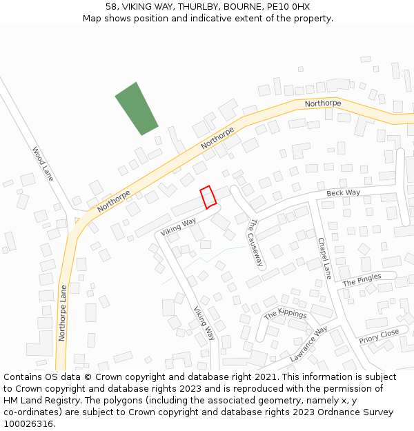 58, VIKING WAY, THURLBY, BOURNE, PE10 0HX: Location map and indicative extent of plot