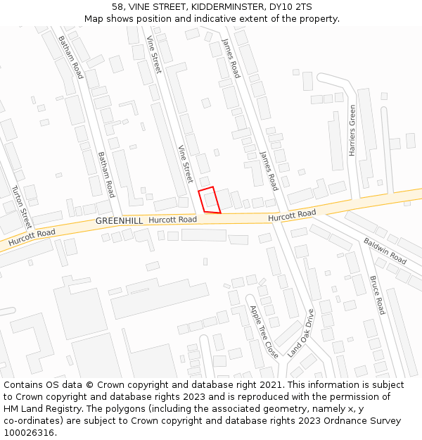 58, VINE STREET, KIDDERMINSTER, DY10 2TS: Location map and indicative extent of plot