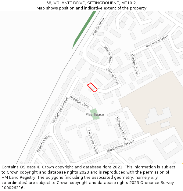 58, VOLANTE DRIVE, SITTINGBOURNE, ME10 2JJ: Location map and indicative extent of plot