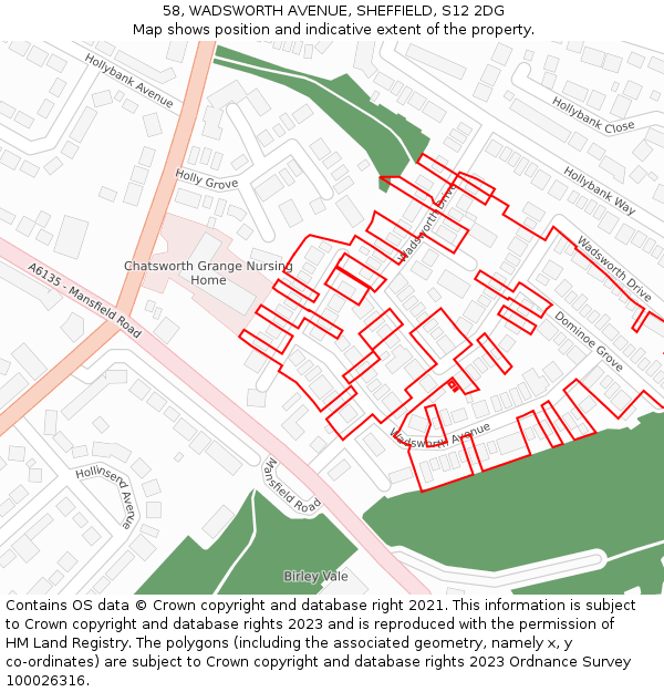58, WADSWORTH AVENUE, SHEFFIELD, S12 2DG: Location map and indicative extent of plot