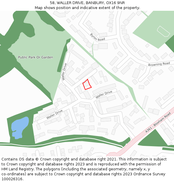 58, WALLER DRIVE, BANBURY, OX16 9NR: Location map and indicative extent of plot