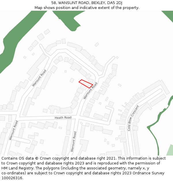58, WANSUNT ROAD, BEXLEY, DA5 2DJ: Location map and indicative extent of plot