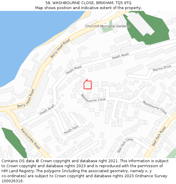 58, WASHBOURNE CLOSE, BRIXHAM, TQ5 9TQ: Location map and indicative extent of plot