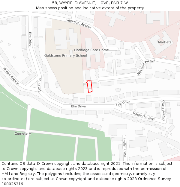 58, WAYFIELD AVENUE, HOVE, BN3 7LW: Location map and indicative extent of plot