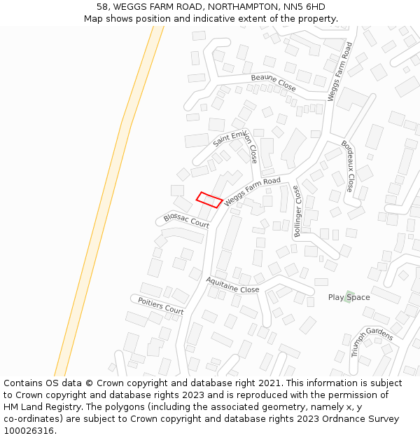 58, WEGGS FARM ROAD, NORTHAMPTON, NN5 6HD: Location map and indicative extent of plot