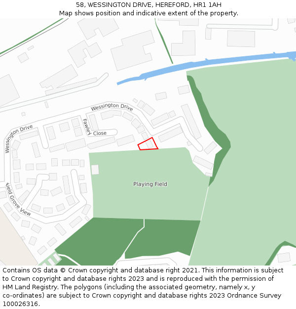 58, WESSINGTON DRIVE, HEREFORD, HR1 1AH: Location map and indicative extent of plot