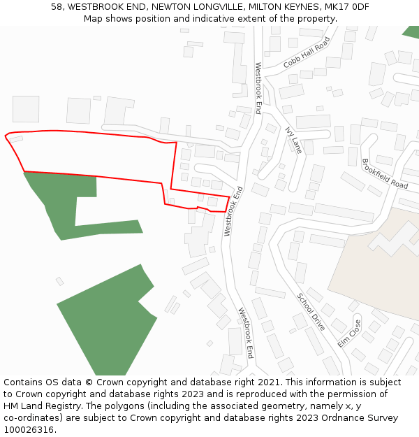 58, WESTBROOK END, NEWTON LONGVILLE, MILTON KEYNES, MK17 0DF: Location map and indicative extent of plot