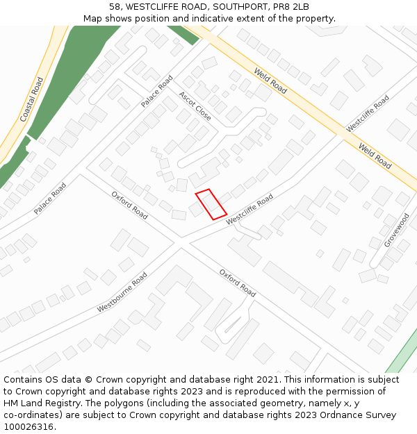 58, WESTCLIFFE ROAD, SOUTHPORT, PR8 2LB: Location map and indicative extent of plot