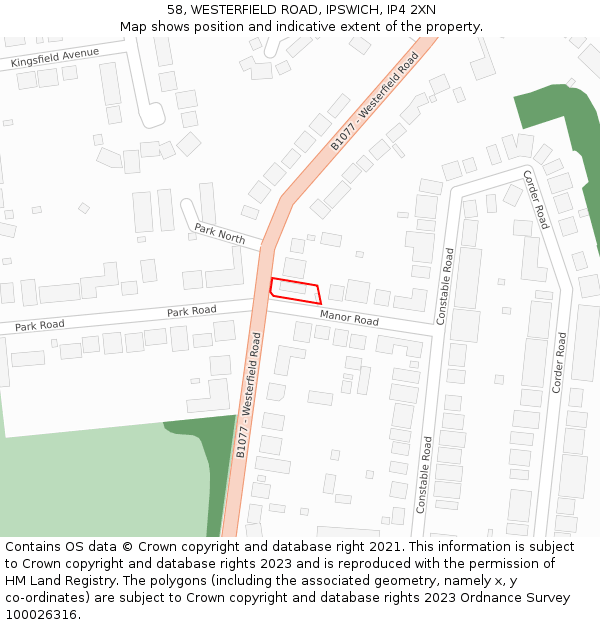 58, WESTERFIELD ROAD, IPSWICH, IP4 2XN: Location map and indicative extent of plot