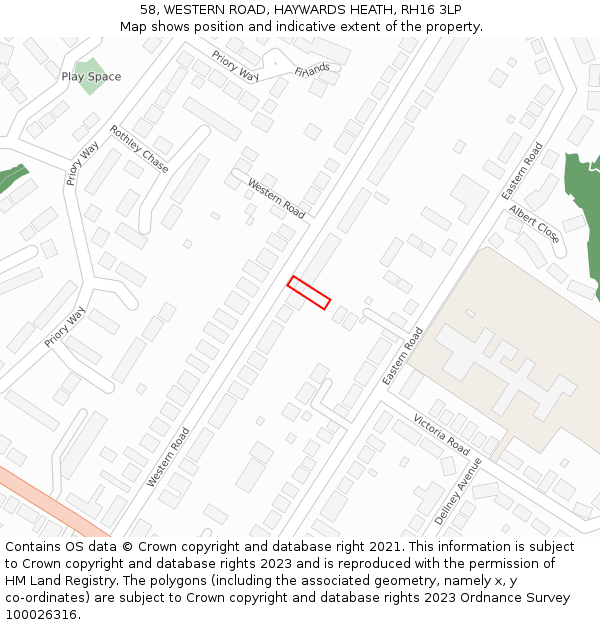 58, WESTERN ROAD, HAYWARDS HEATH, RH16 3LP: Location map and indicative extent of plot