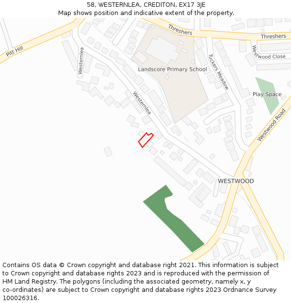 58, WESTERNLEA, CREDITON, EX17 3JE: Location map and indicative extent of plot