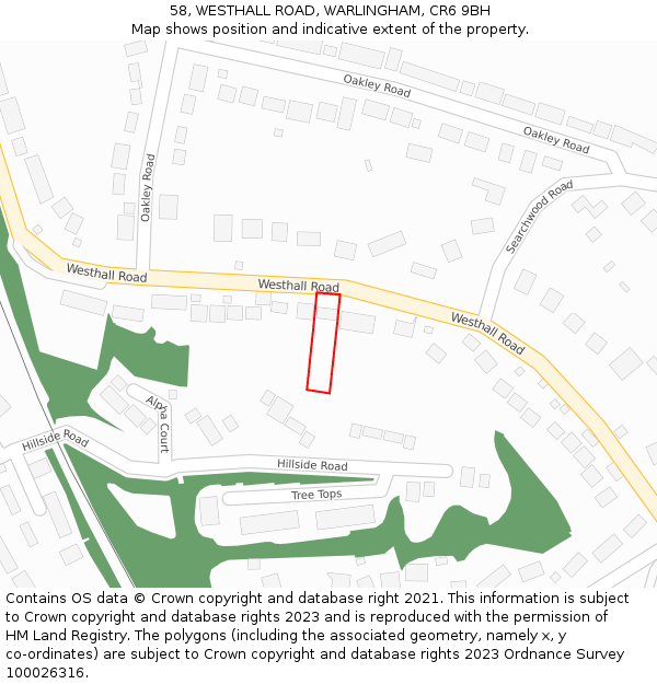 58, WESTHALL ROAD, WARLINGHAM, CR6 9BH: Location map and indicative extent of plot